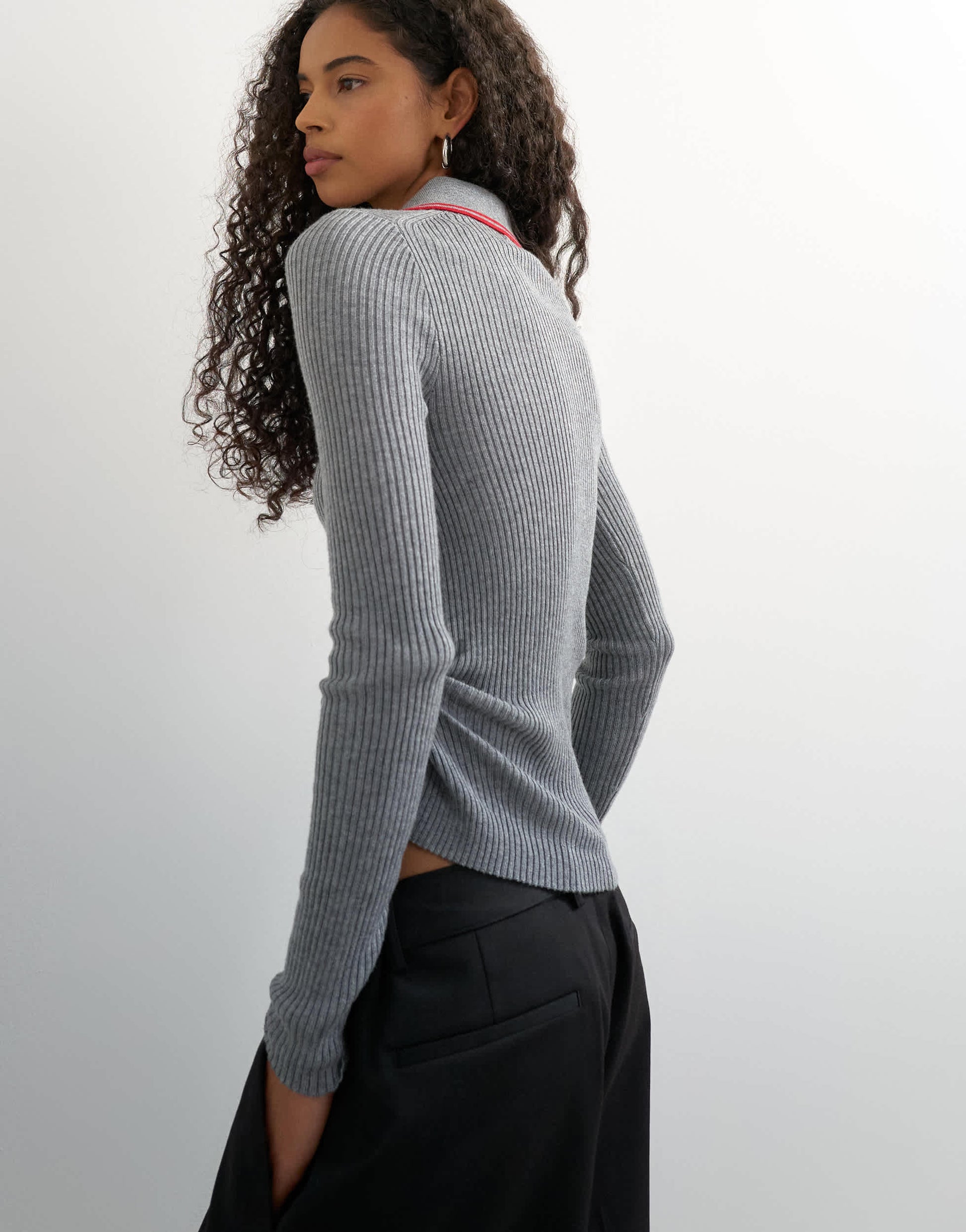 Topshop knitted side twist polo with wool in grey
