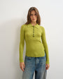 Topshop knitted side twist polo top with wool in lime