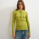 Topshop knitted side twist polo top with wool in lime