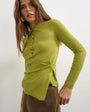 Topshop knitted side twist polo top with wool in lime