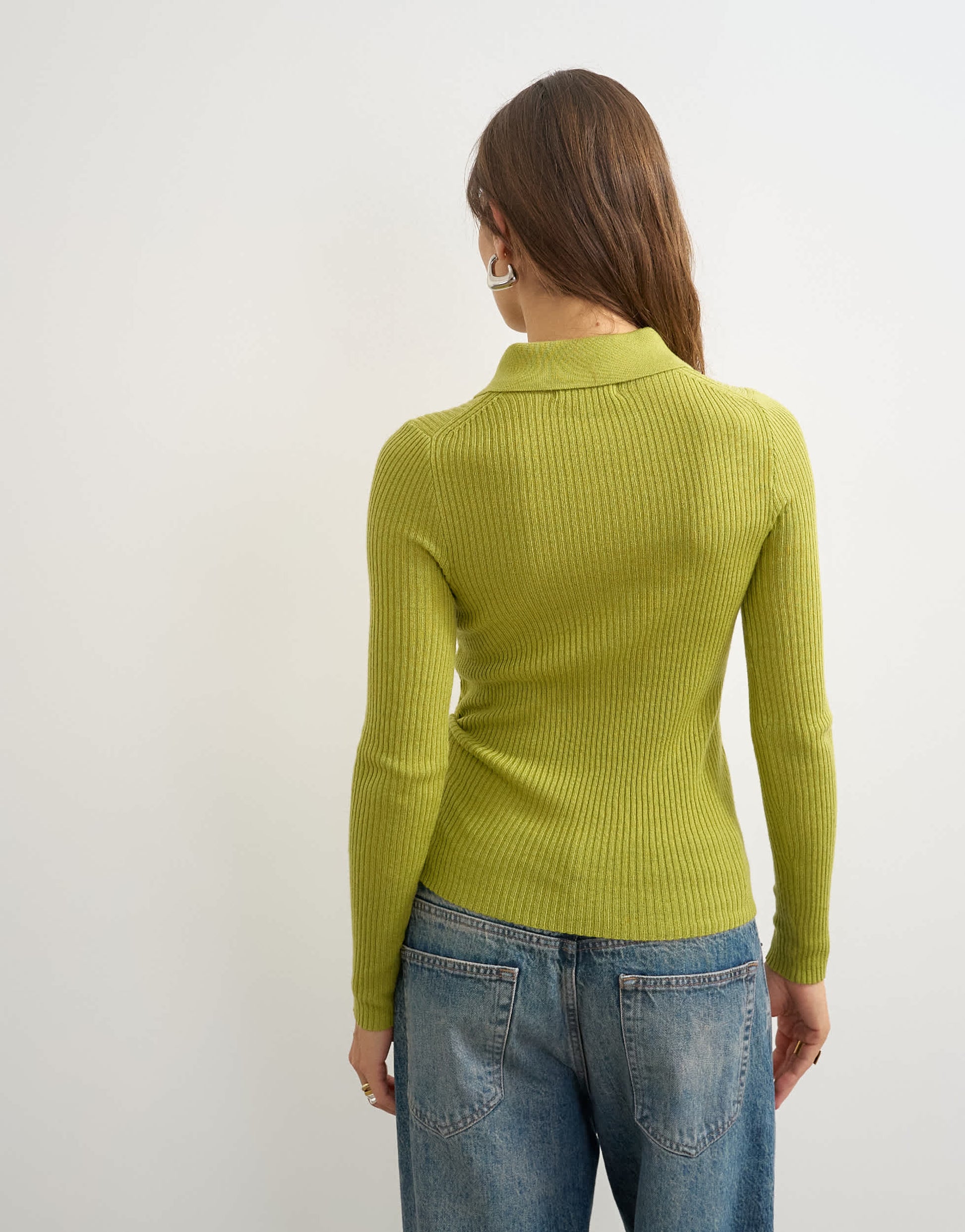 Topshop knitted side twist polo with wool in lime