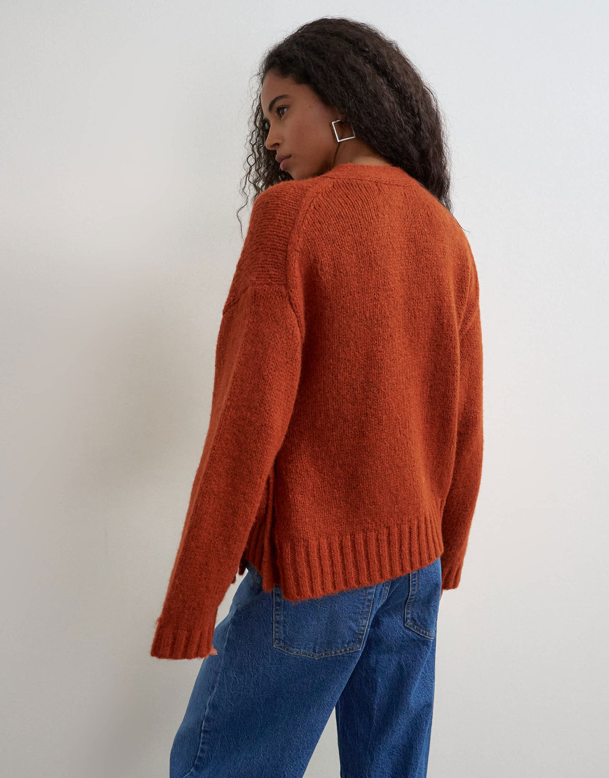 Topshop knitted wrap boxy cardigan with wool in cinnamon