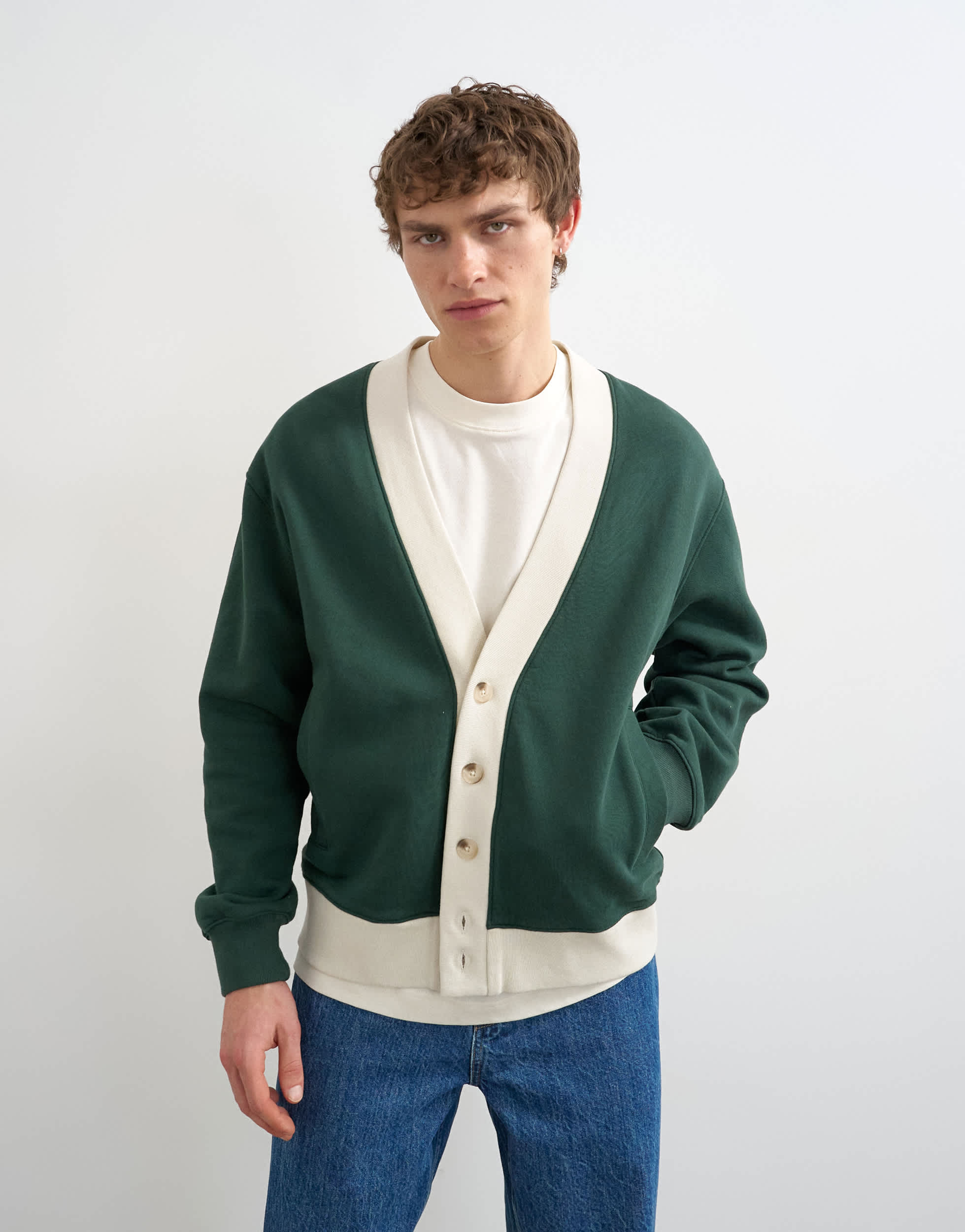 Topman klassischer Retro-Cardigan in Dunkelgrün