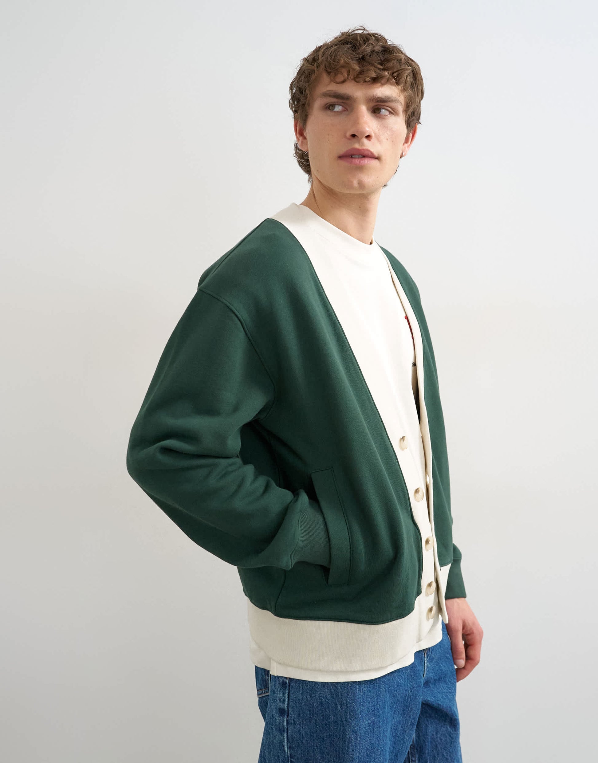 Topman classic fit retro cardigan in dark green
