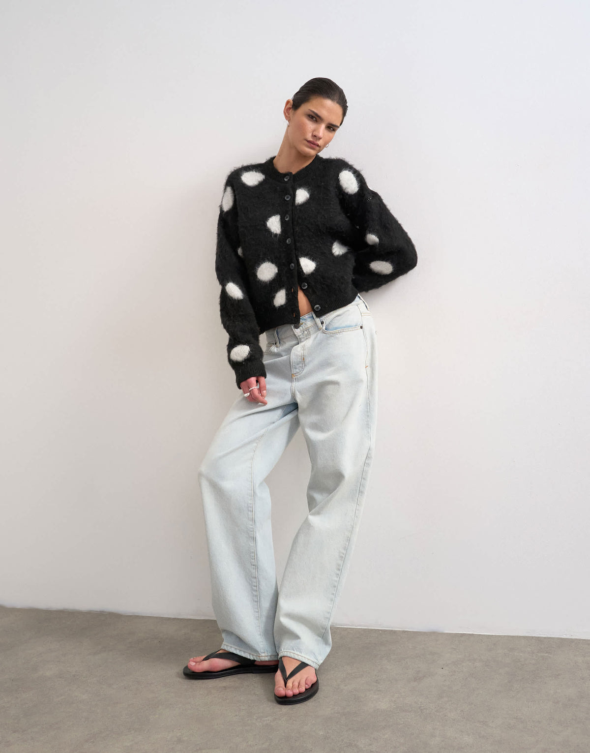 Topshop knitted brushed spot cardigan in mono