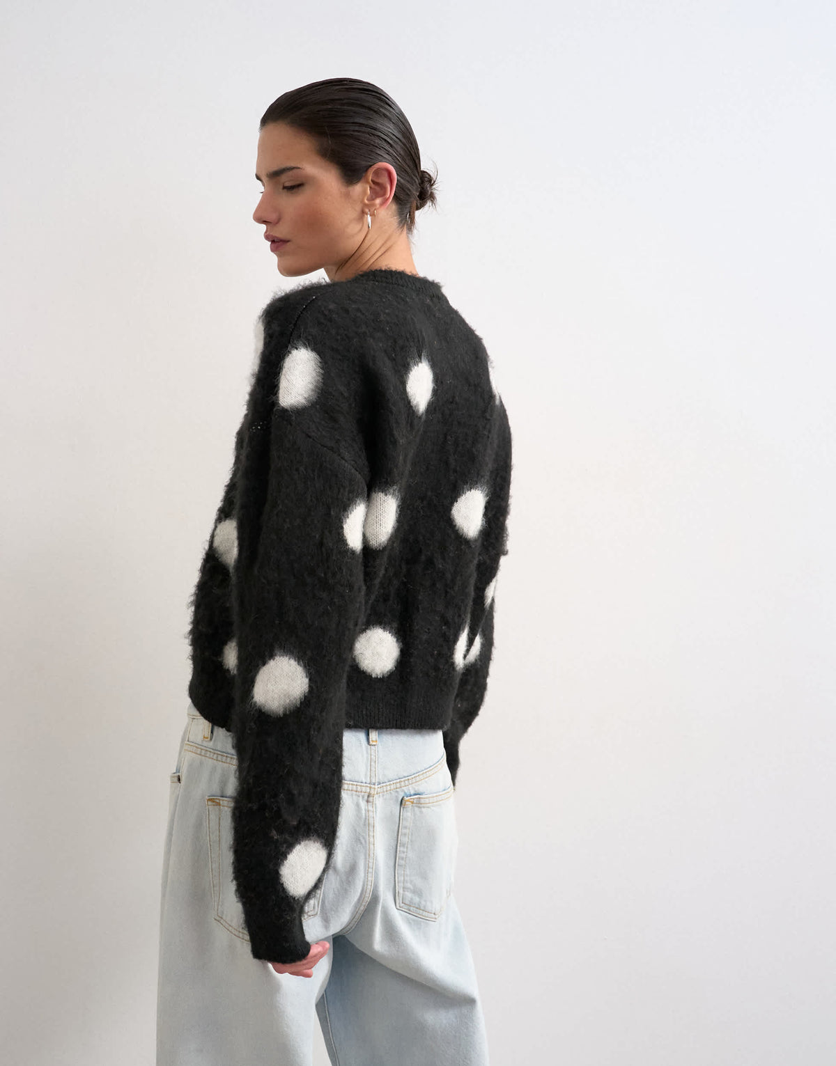 Topshop knitted brushed spot cardigan in mono