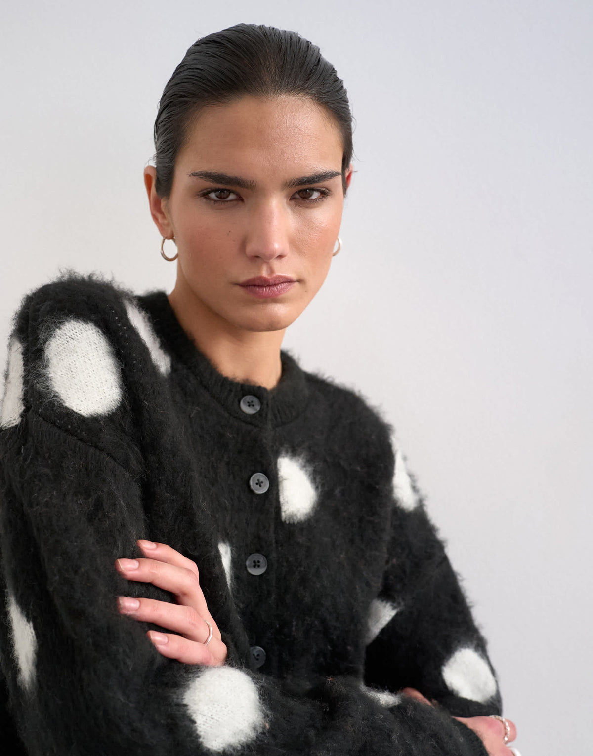 Topshop knitted brushed spot cardigan in mono