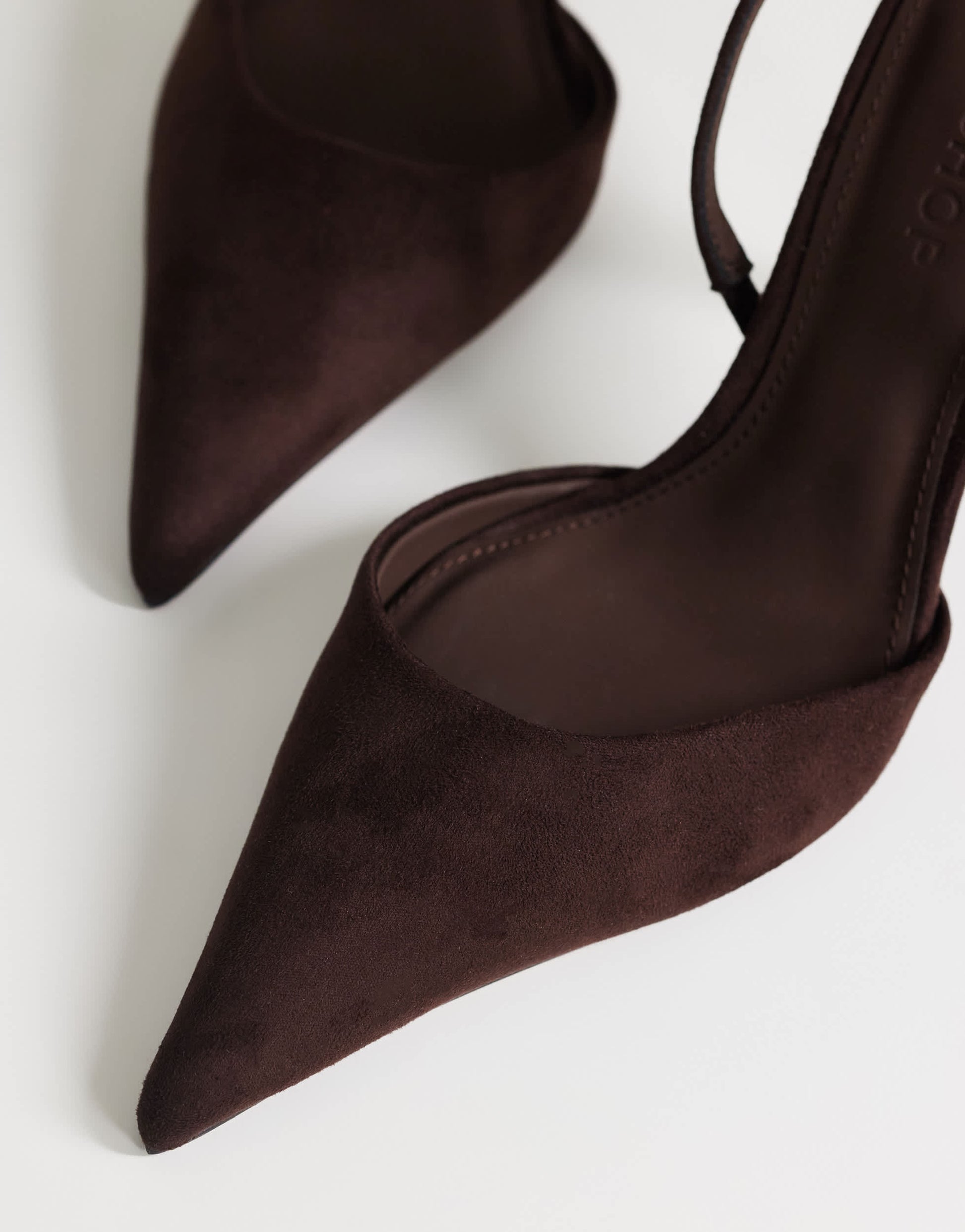 Topshop Angel faux suede high heeled court shoe in chocolate