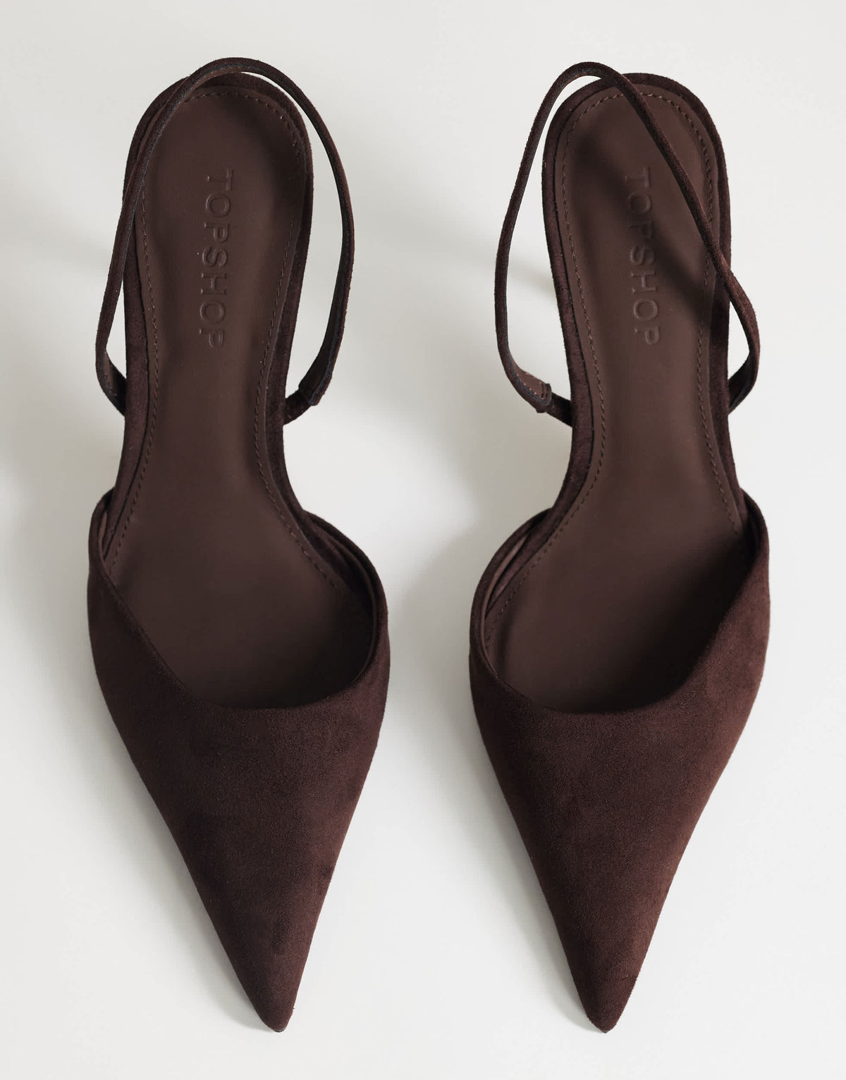 Topshop Angel faux suede high heeled court shoe in chocolate