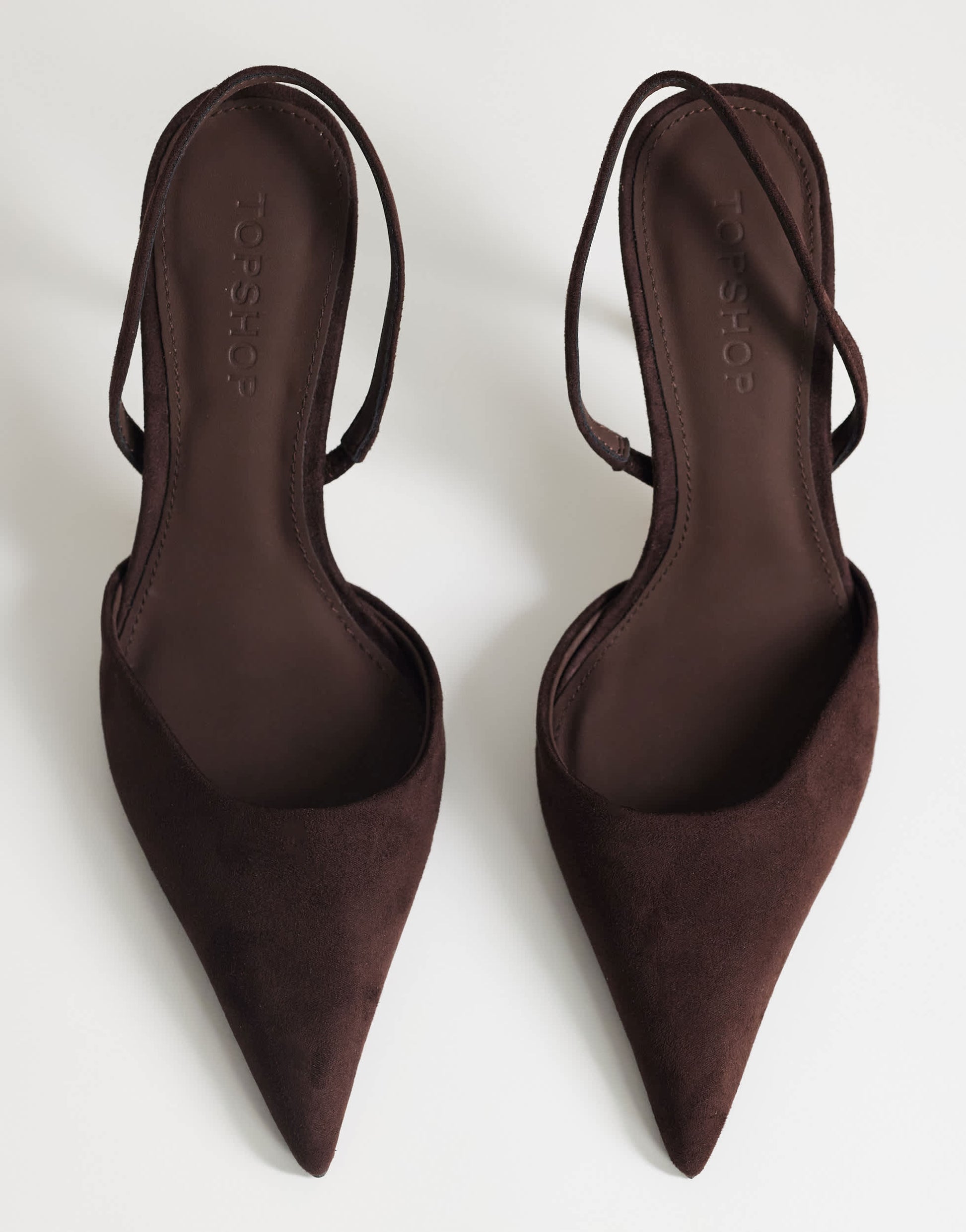 Topshop Angel faux suede high heeled court shoe in chocolate