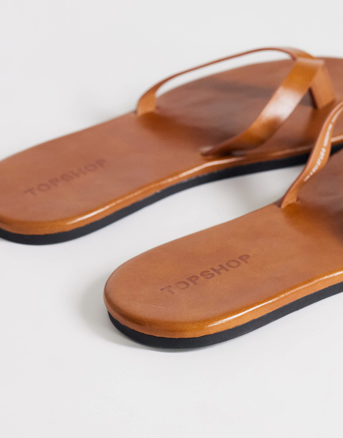 Topshop Sky real leather toe thong sandal in tan