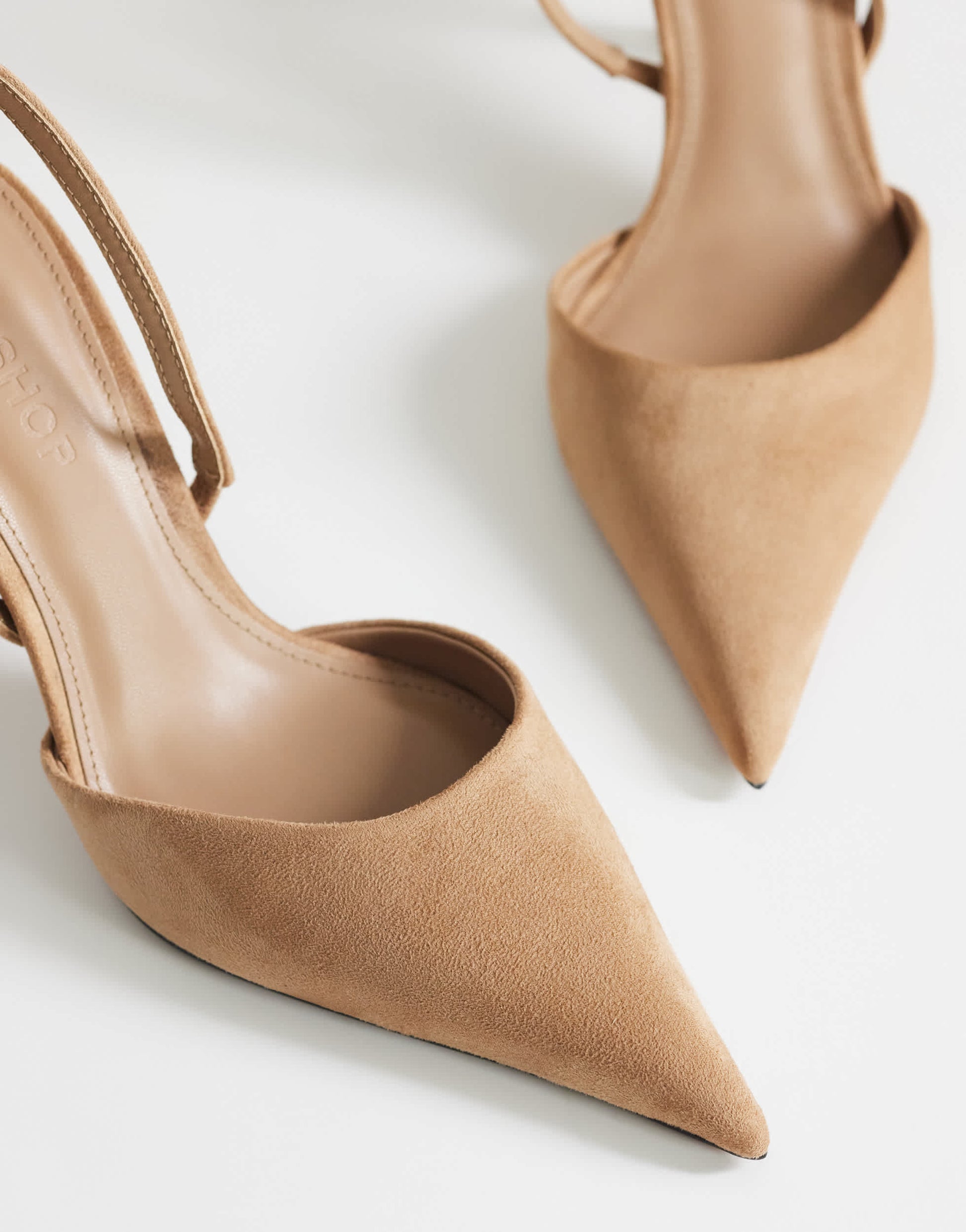 Topshop Angel faux suede high heeled court shoe in taupe