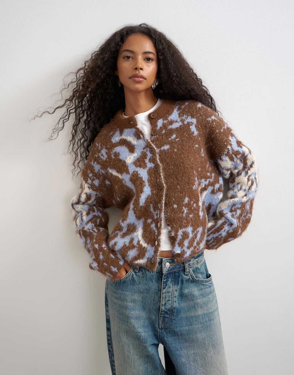 Topshop knitted boxy floral cardigan in multi