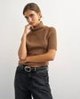 Topshop knitted rib yoke funnel neck top in gingerbread