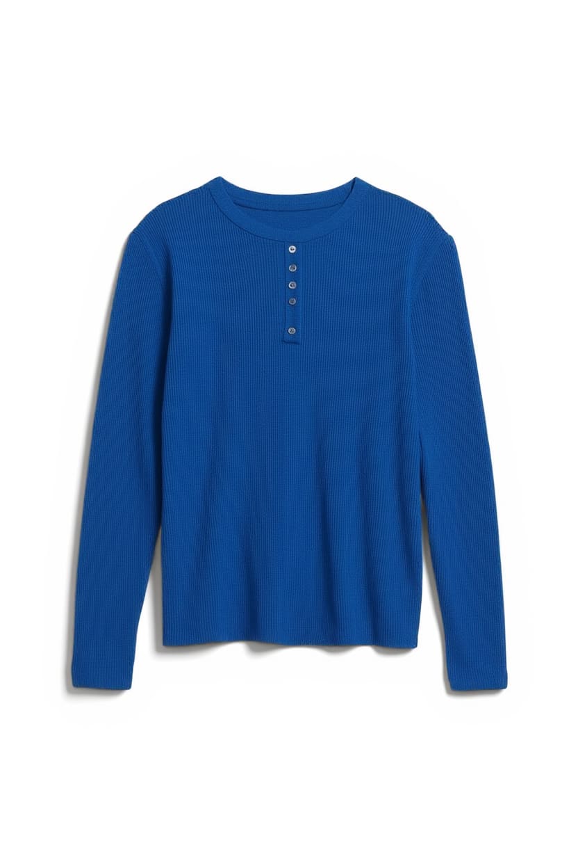 Topshop knitted wool blend henley long sleeve top in cobalt