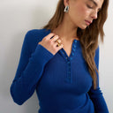 Topshop knitted wool blend henley long sleeve top in cobalt