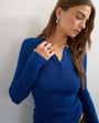 Topshop knitted wool blend henley long sleeve top in cobalt
