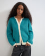 Topshop knitted fluffy eyelash cardigan in teal with tipping detail