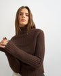 Topshop knitted rib yoke long sleeve top in pecan