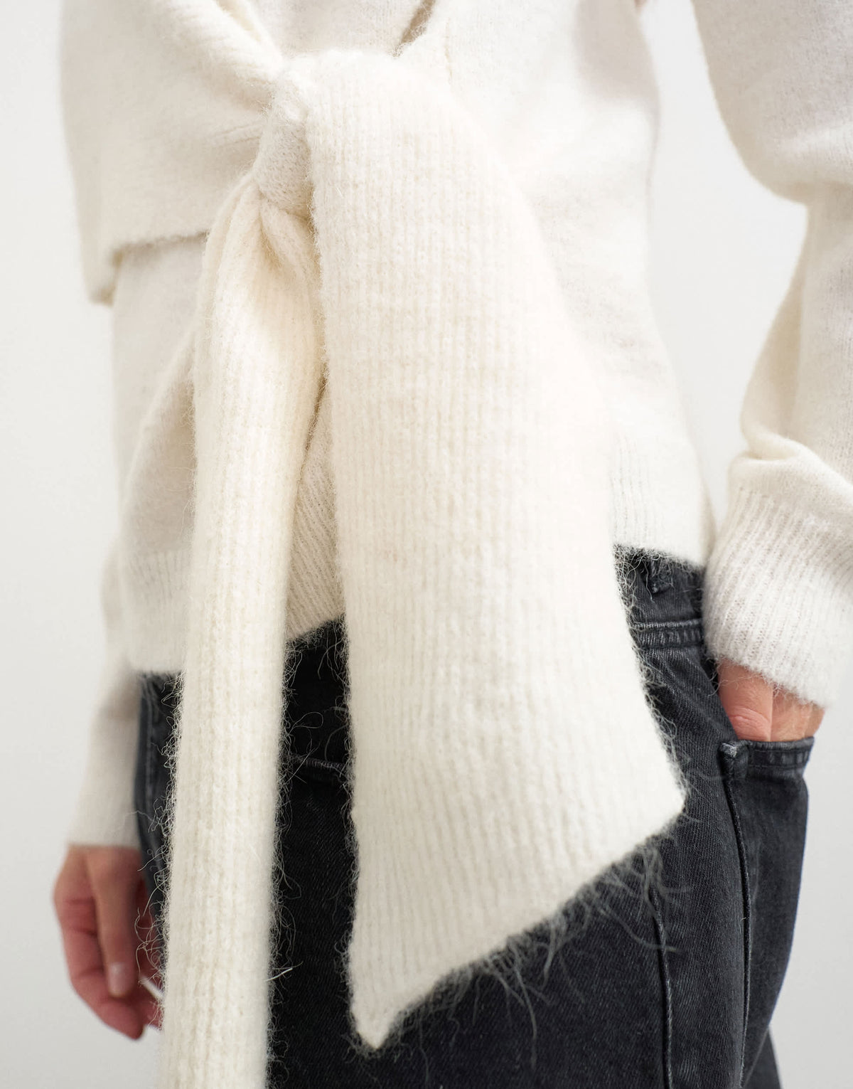 Topshop knitted front tie jumper with wool and alpaca in ivory