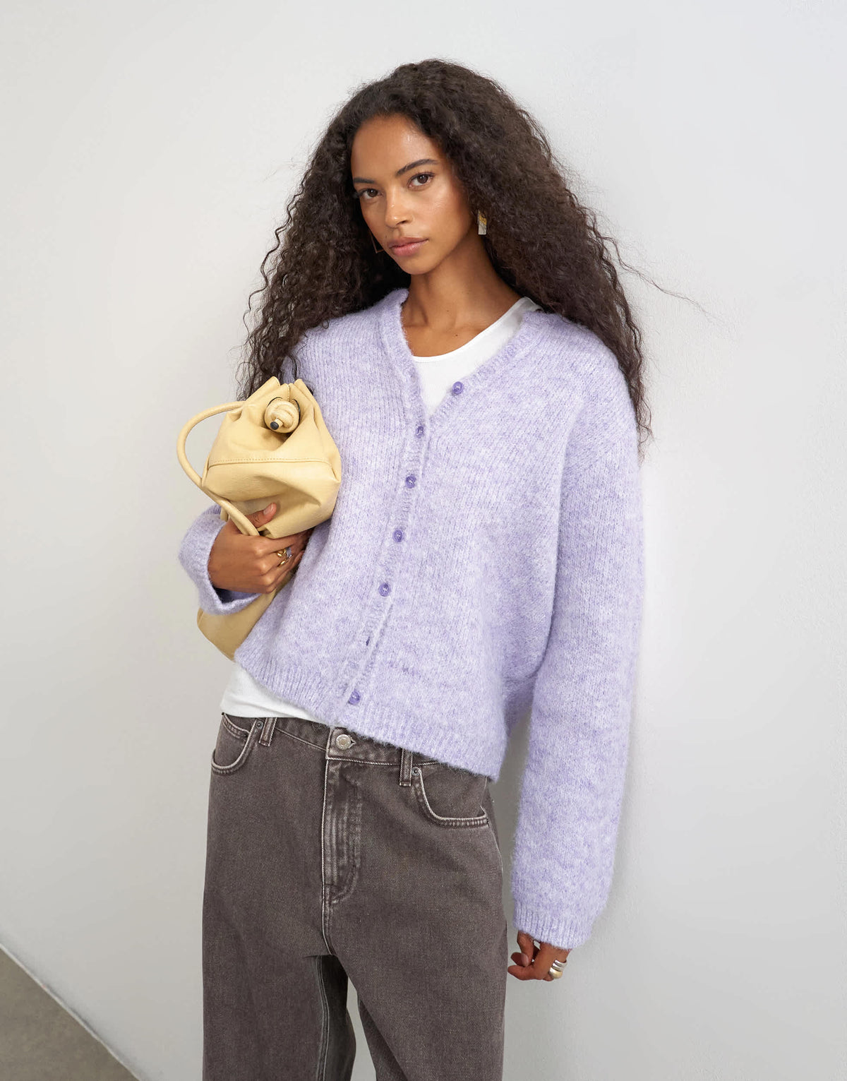 Topshop knitted fluffy eyelash cardigan in periwinkle
