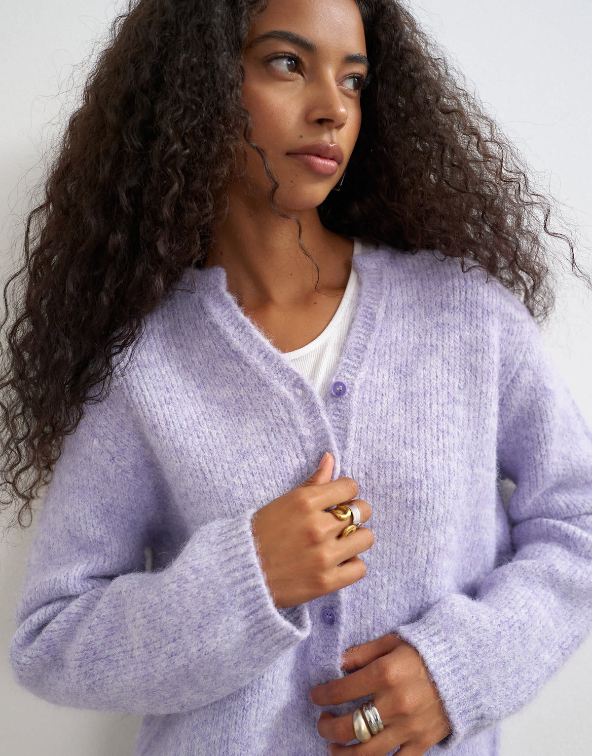 Topshop knitted fluffy eyelash cardigan in periwinkle
