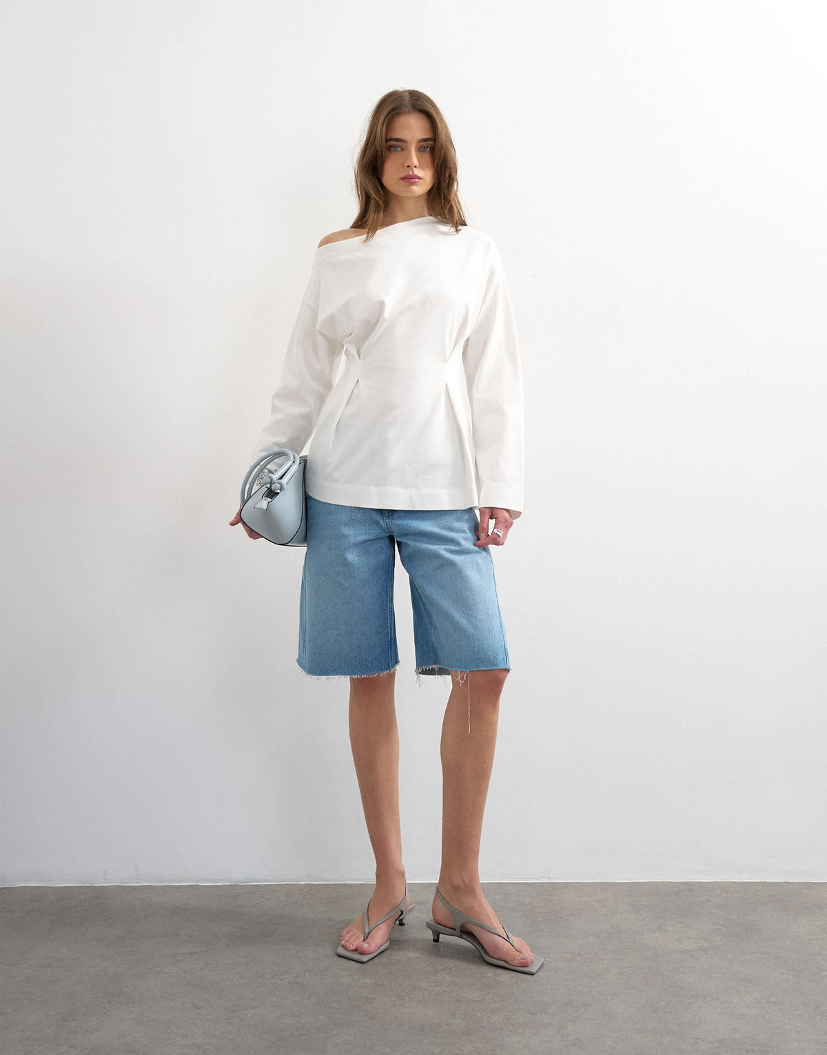 Topshop cinch off the shoulder top in white
