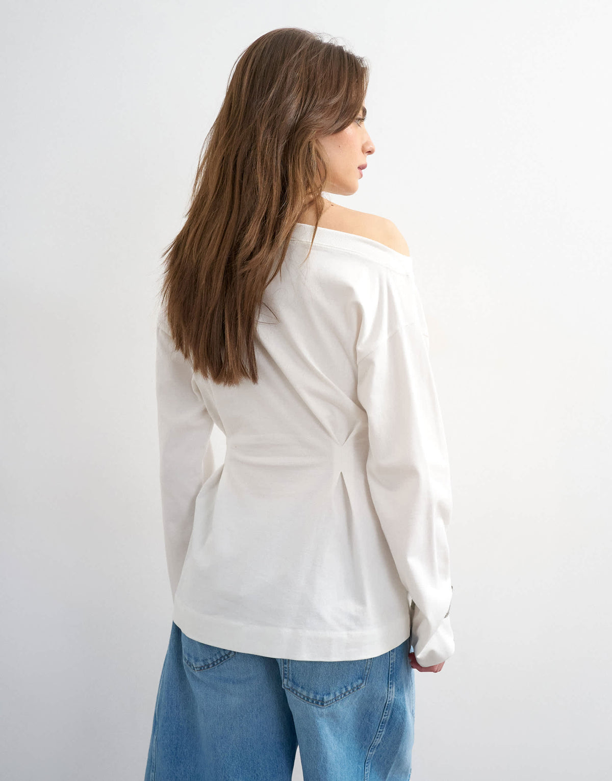 Topshop cinch off the shoulder top in white