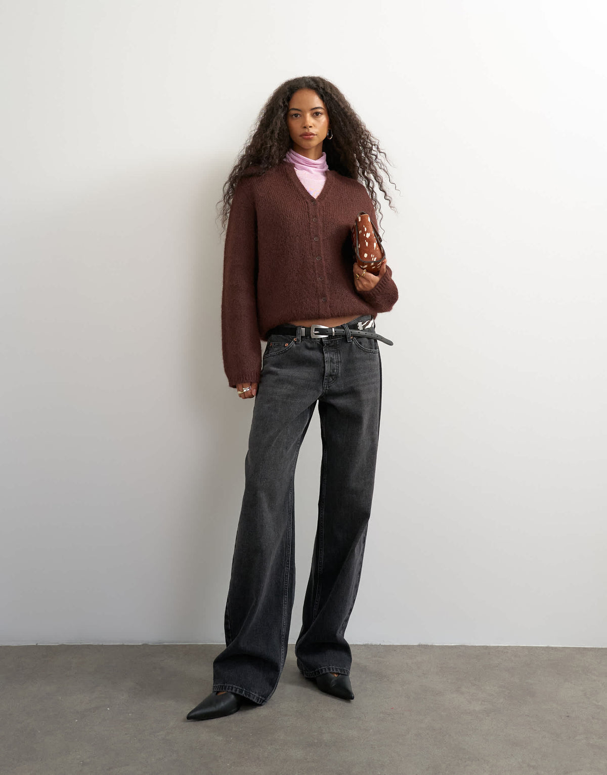 Topshop knitted fluffy eyelash cardigan in chocolate
