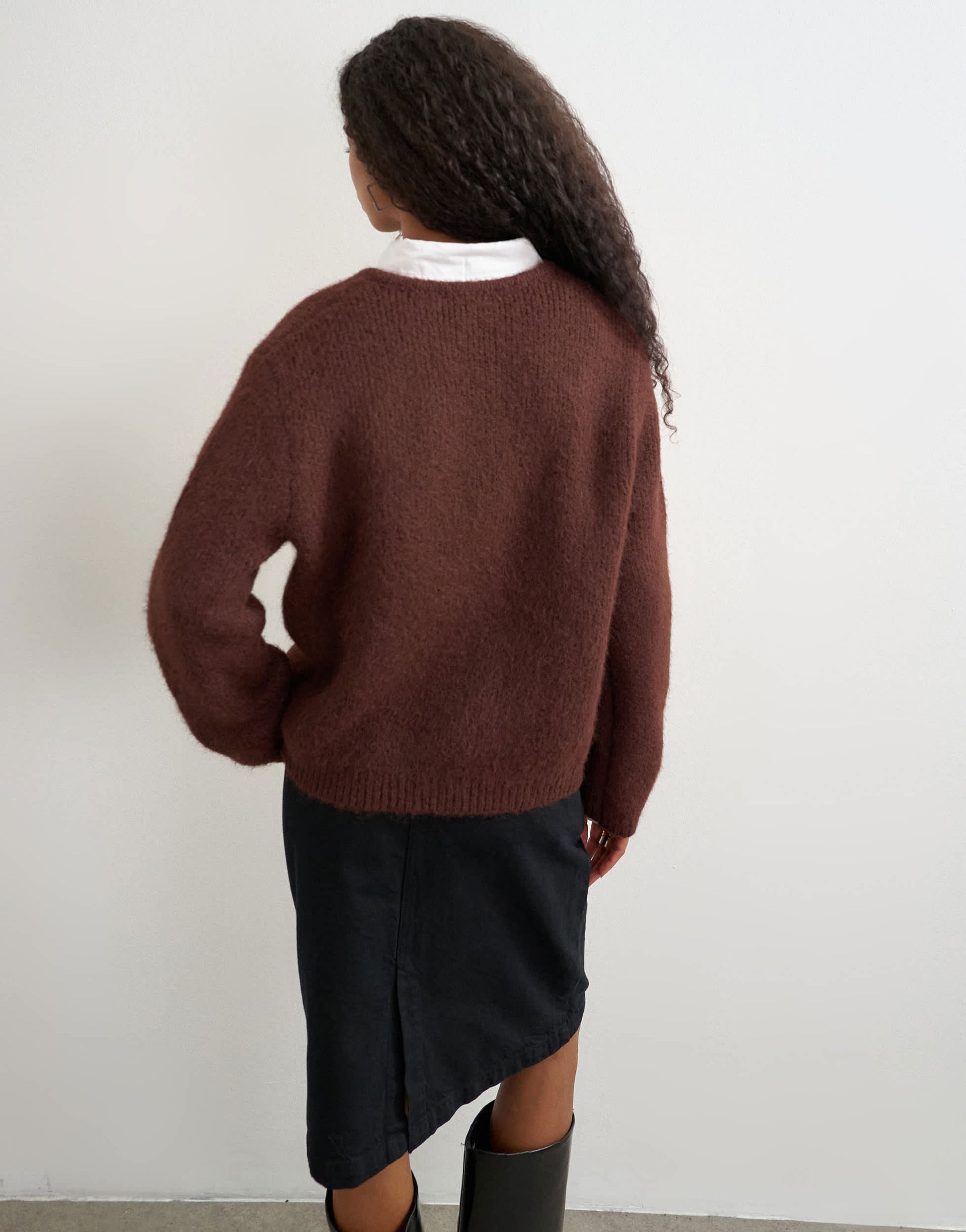 Topshop knitted fluffy eyelash cardigan in chocolate