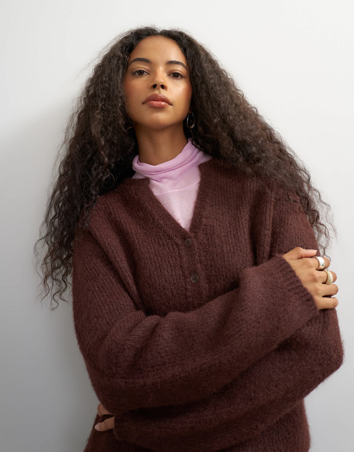 Topshop knitted fluffy eyelash cardigan in chocolate
