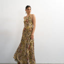 Topshop chiffon cut away racer neck full skirt maxi dress in abstract animal