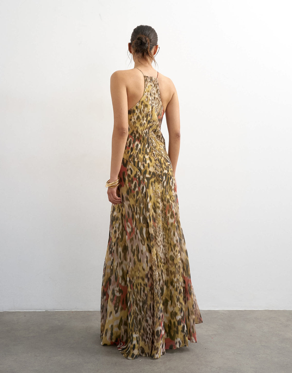 Topshop chiffon cut away racer neck full skirt maxi dress in abstract animal
