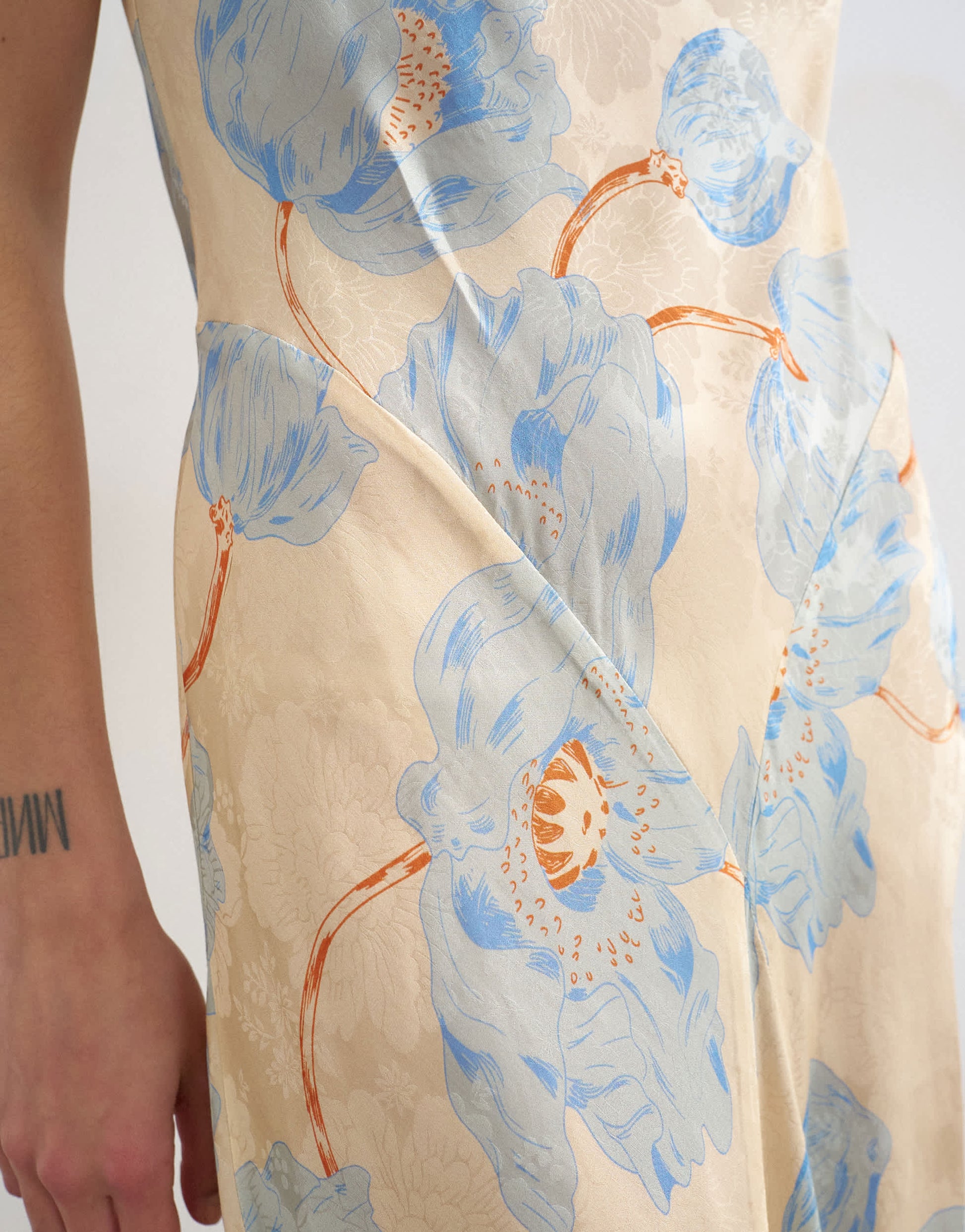 Topshop satin racer neck maxi dress in blue floral jacquard