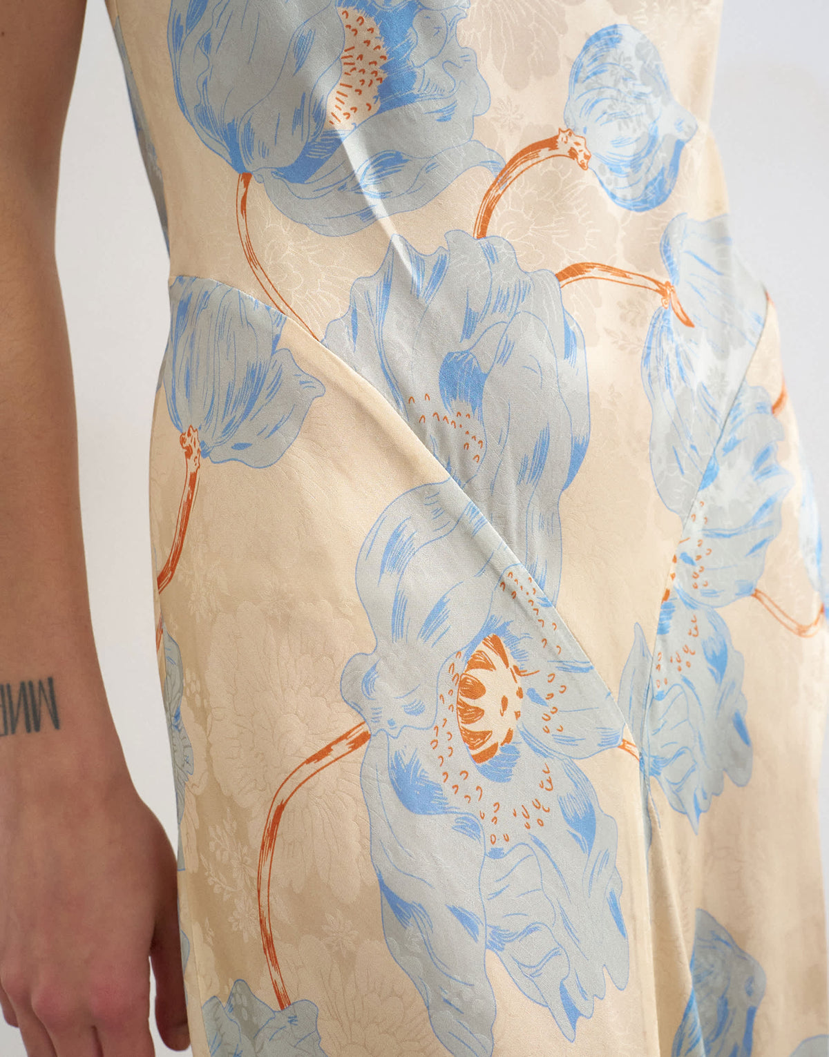 Topshop satin racer neck maxi dress in blue floral jacquard