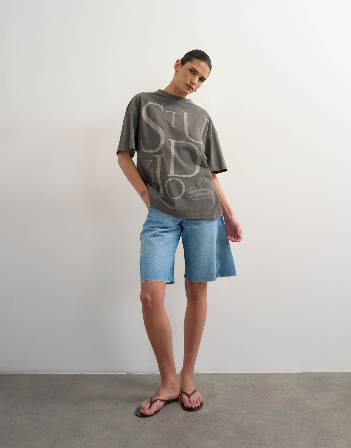 Topshop drop shoulder 'Studio' graphic print tee in washed black