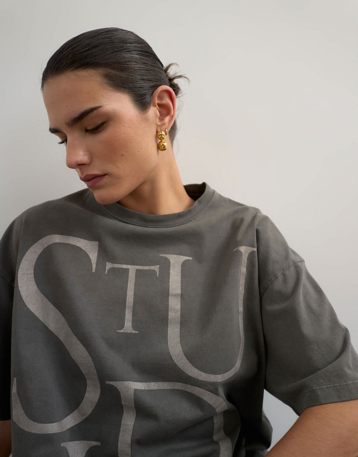 Topshop drop shoulder 'Studio' graphic print tee in washed black