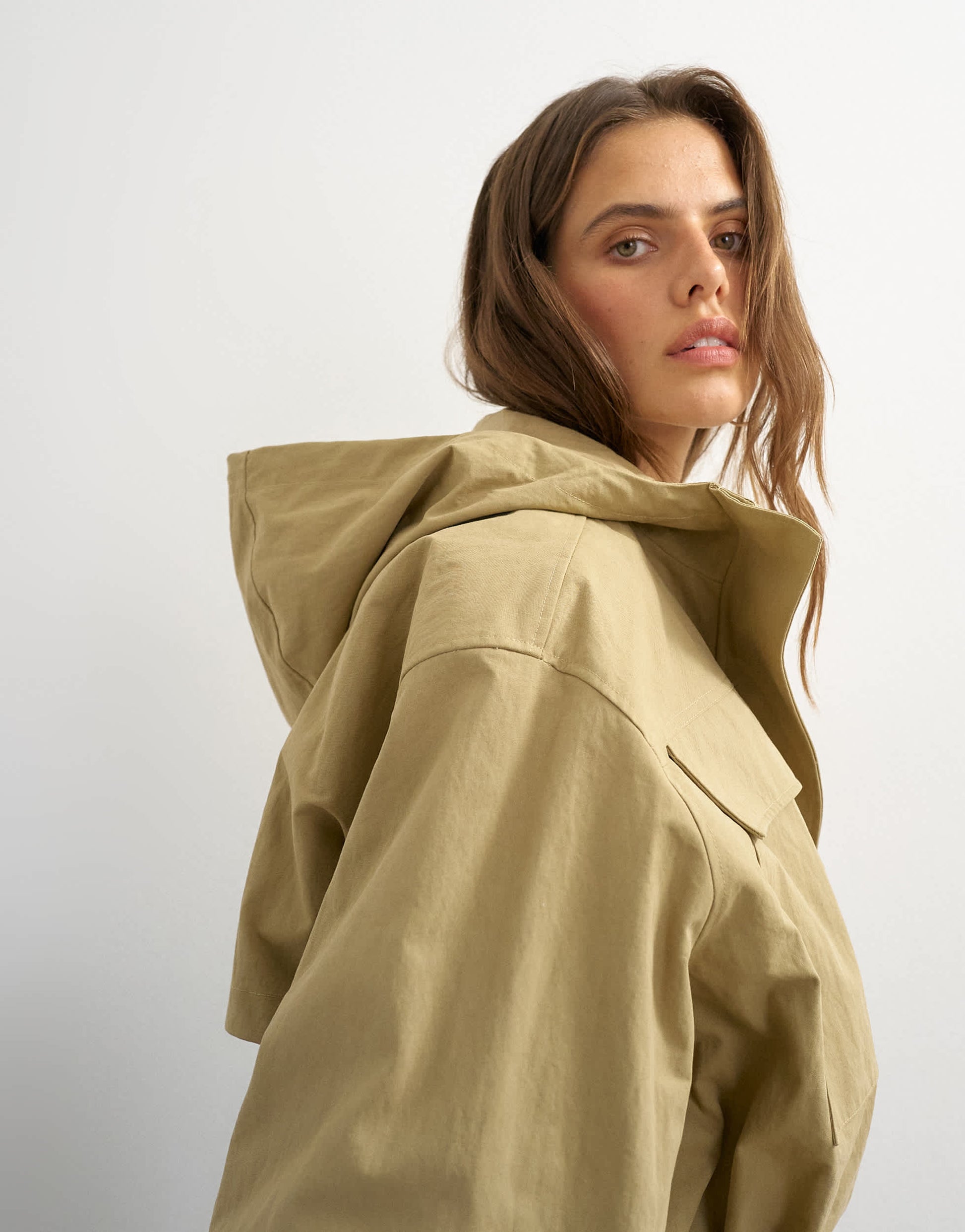 Topshop hooded cinch waist anorak in camel