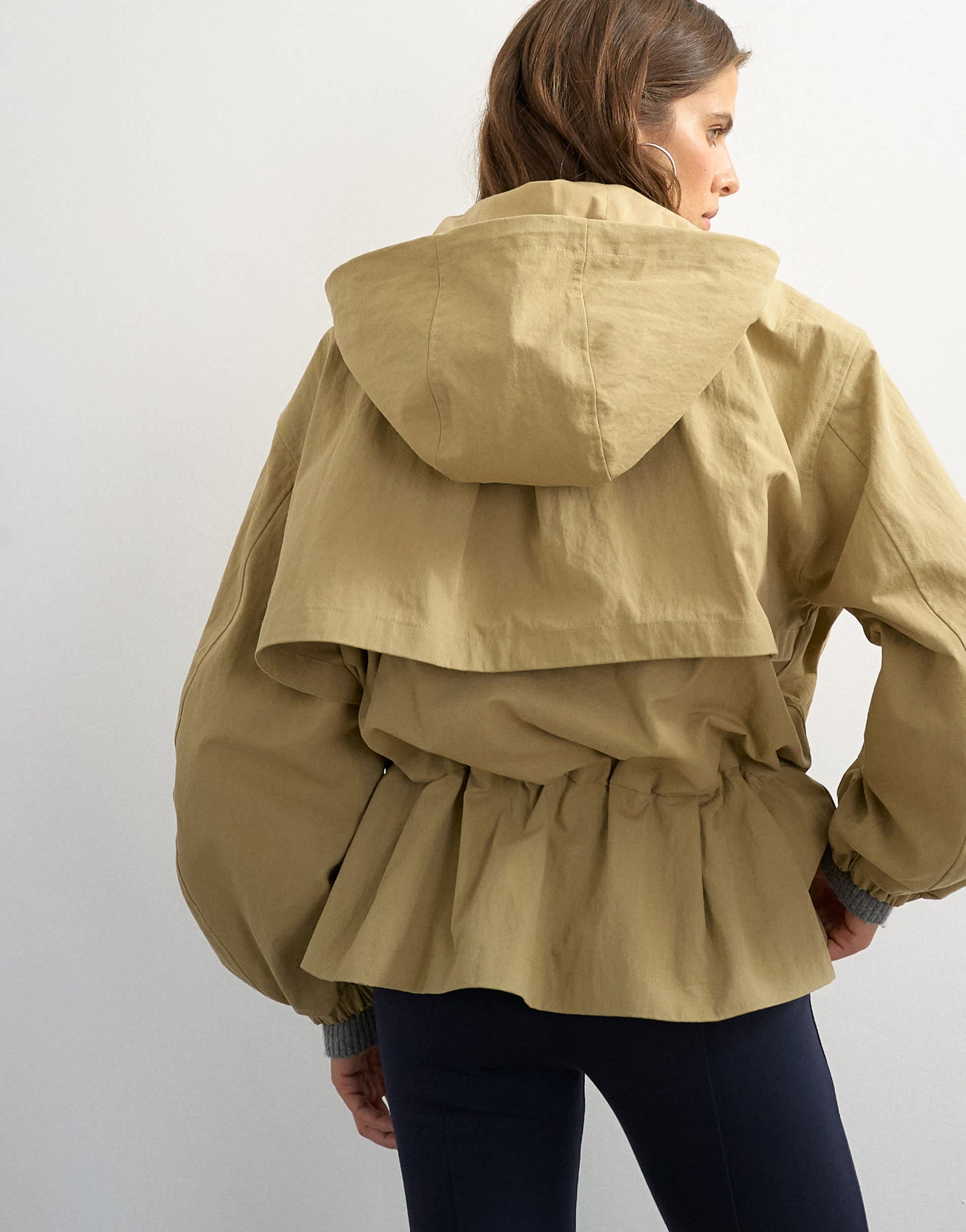Topshop hooded cinch waist anorak in camel