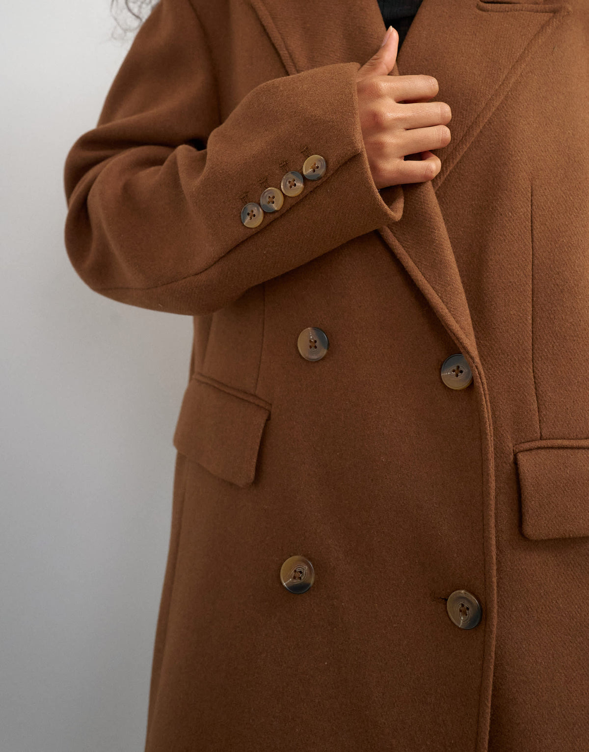 Topshop formal double breasted longline coat in toffee