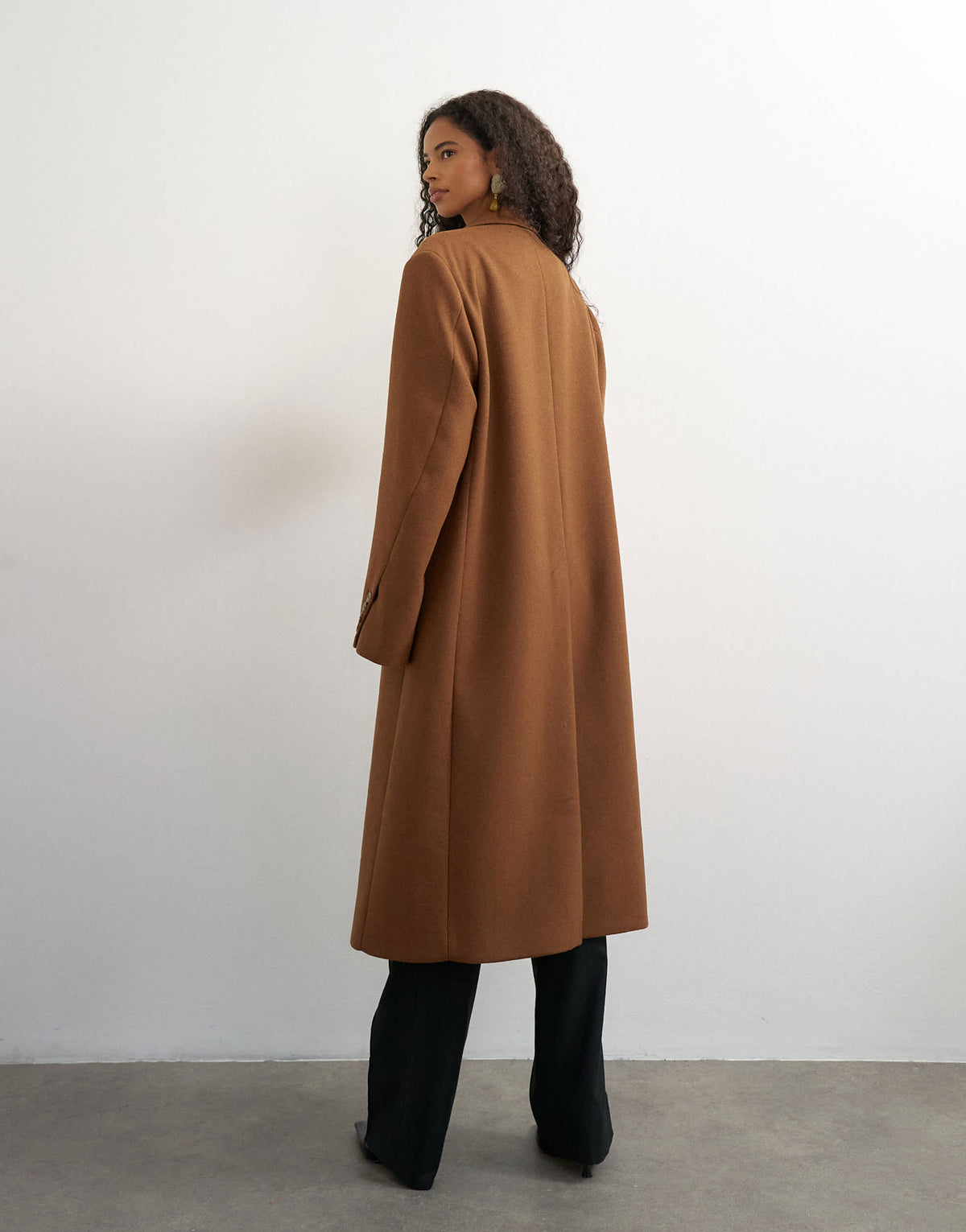 Topshop formal double breasted longline coat in toffee