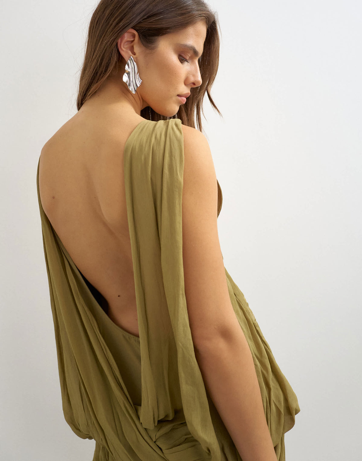 Topshop open back lace applique embellished mini dress in green