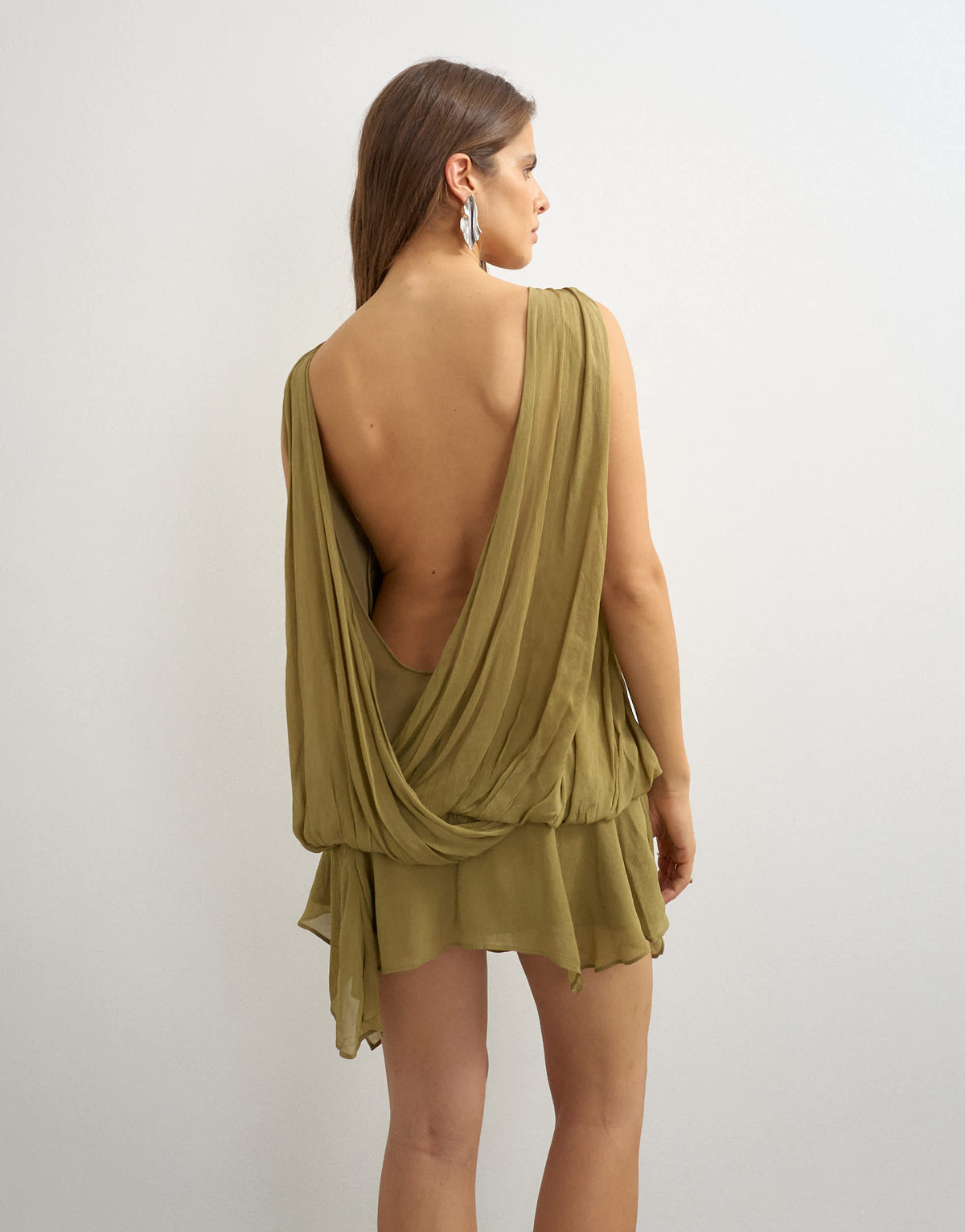 Topshop open back lace applique embellished mini dress in green