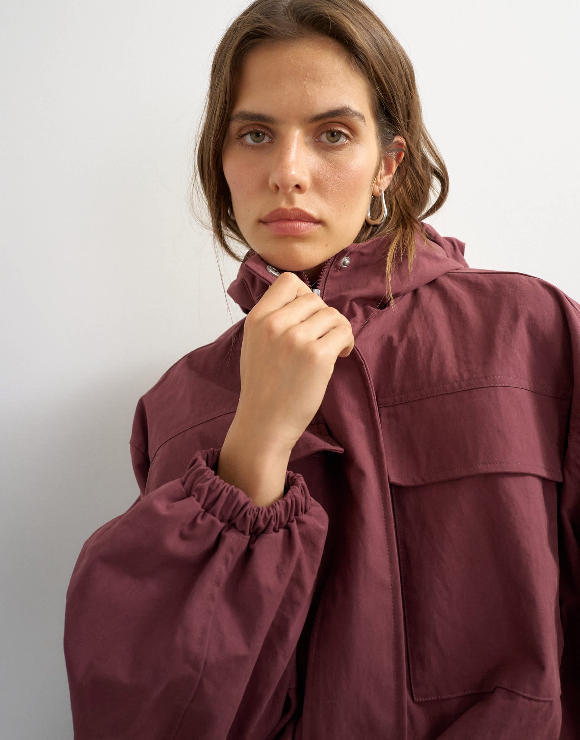 Topshop hooded cinch waist anorak in blackberry