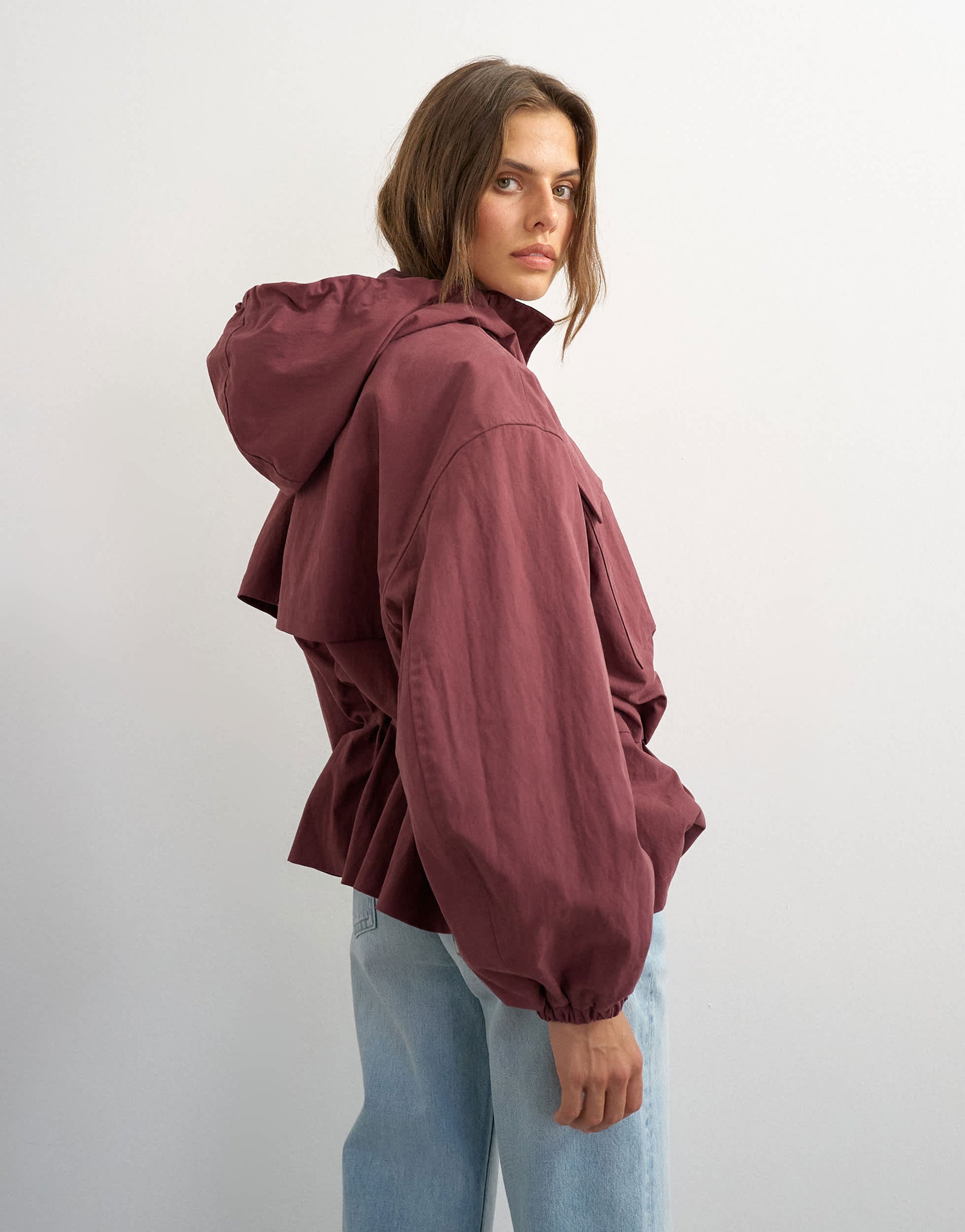 Topshop hooded cinch waist anorak in blackberry