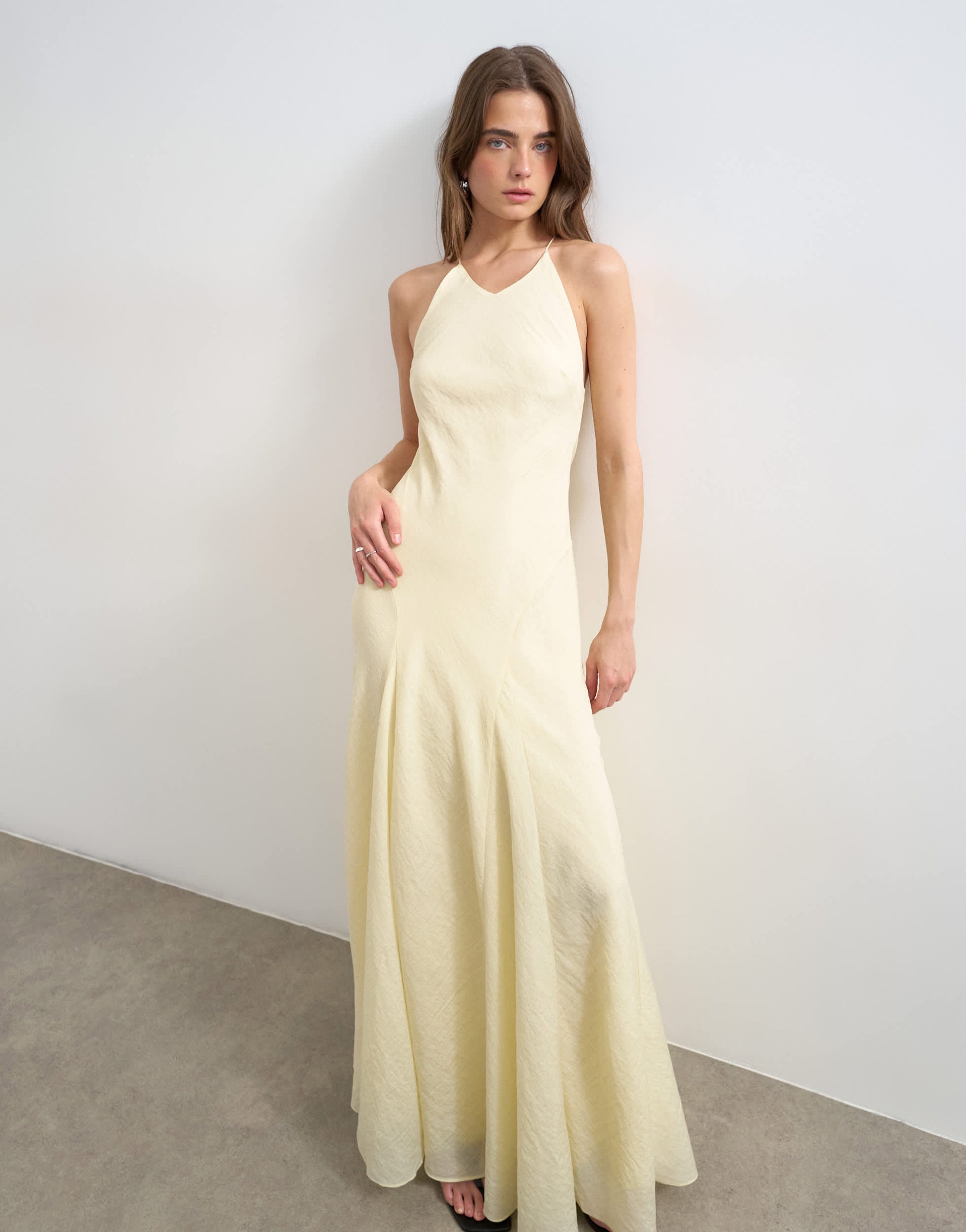 Topshop cut away racer neck full skirt maxi dress in buttermilk