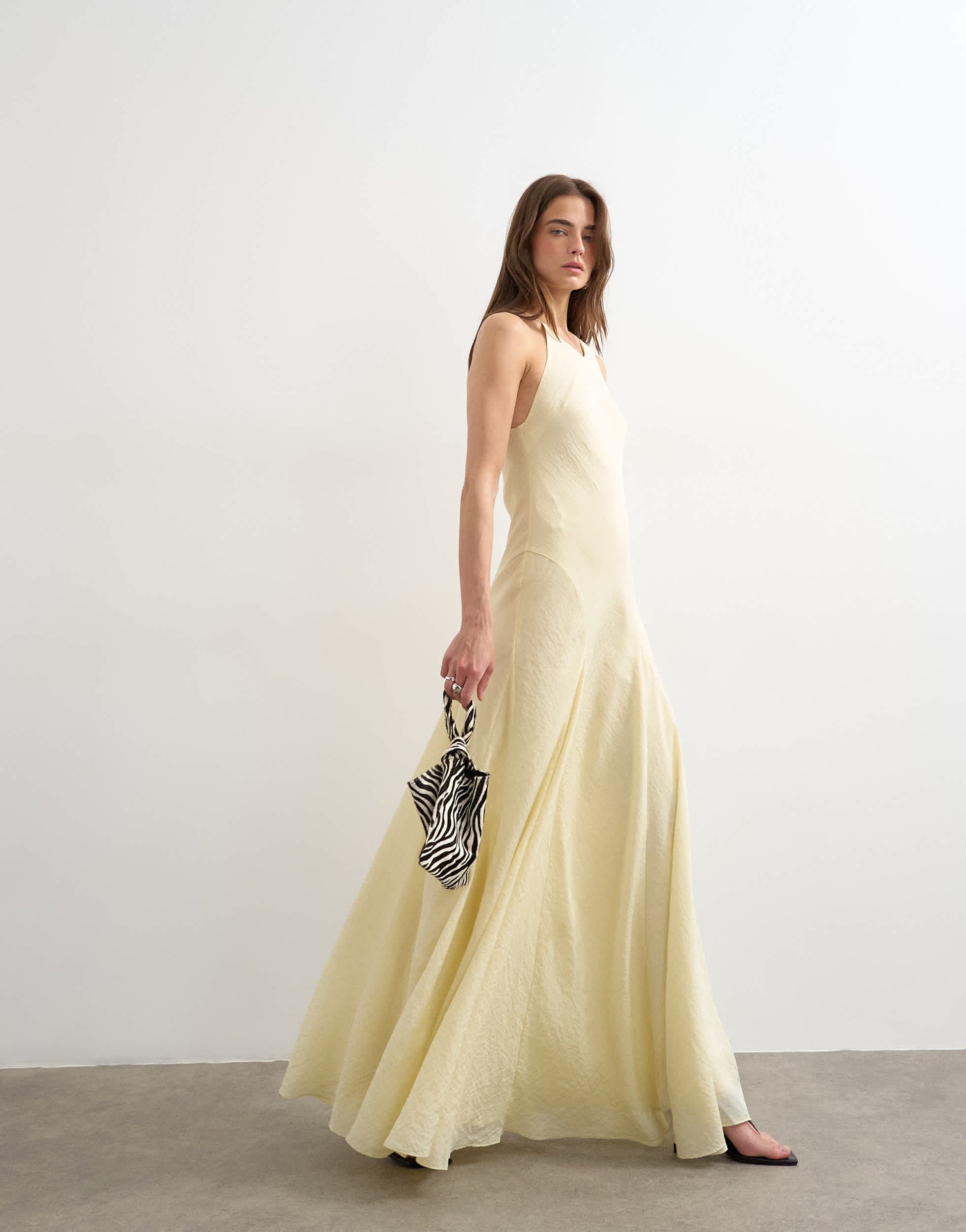Topshop cut away racer neck full skirt maxi dress in buttermilk