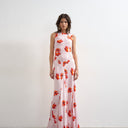 Topshop satin racer neck maxi dress in pink floral jacquard