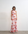Topshop satin racer neck maxi dress in pink floral jacquard