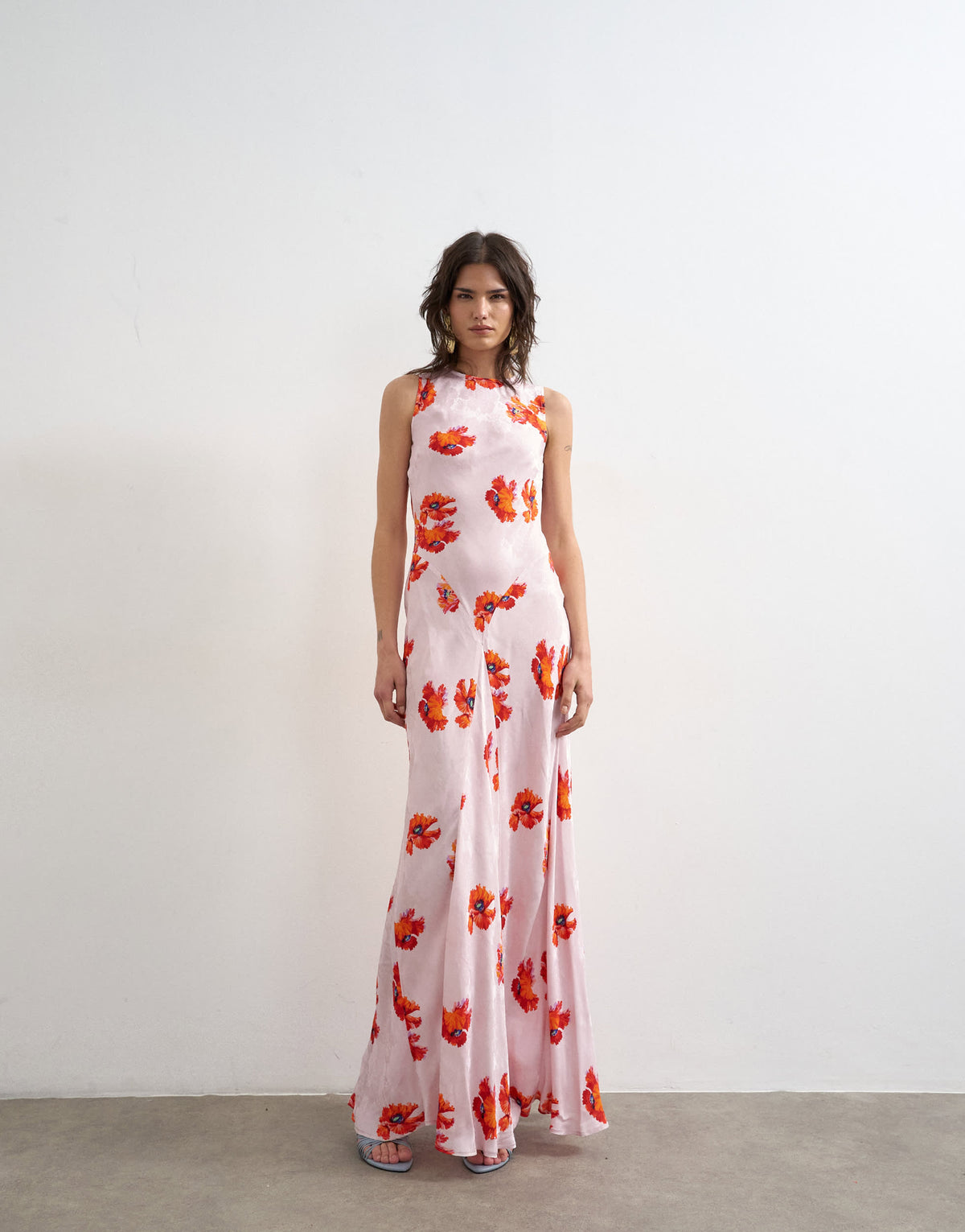 Topshop satin racer neck maxi dress in pink floral jacquard